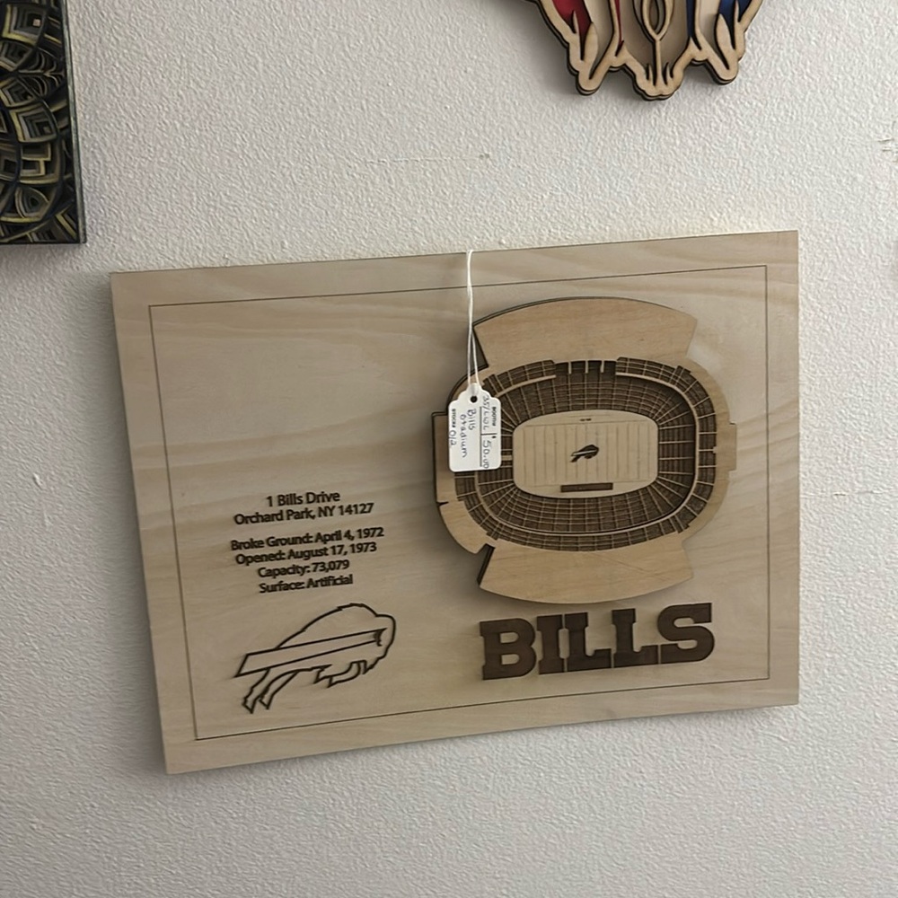 Handmade Buffalo Bills stadium.This is made Basswood, it has a sawtooth hangers